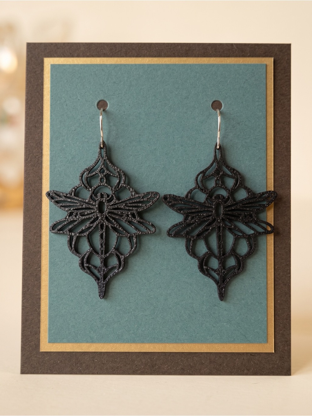 Black Dragonfly Filigree Dangle Earrings - Women Jewelry